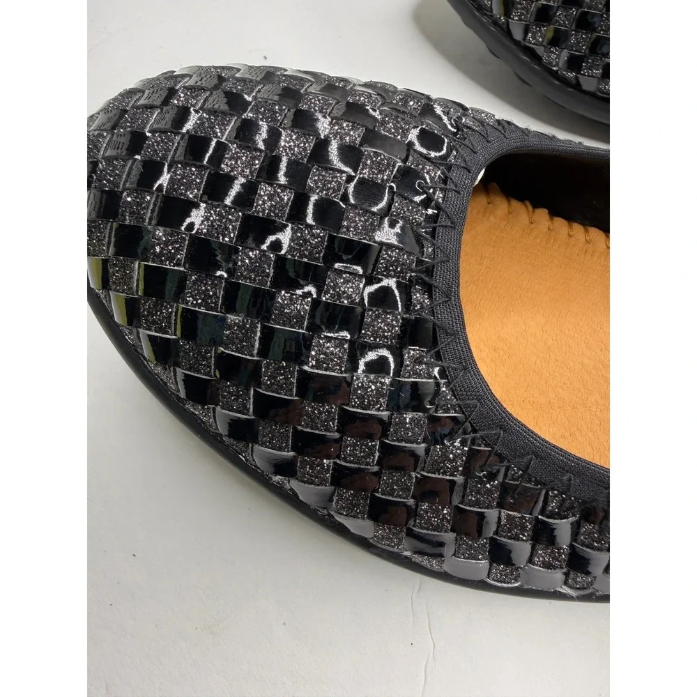 Bernie Mev Catwalk Black Glitter Woven Elastic Ballet‎ Flats Womens Size 38 EU